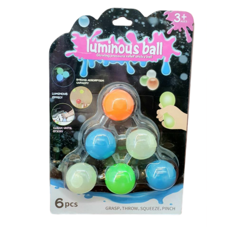 Липкие мячи (фосфорные) Luminous ball 6 pcs